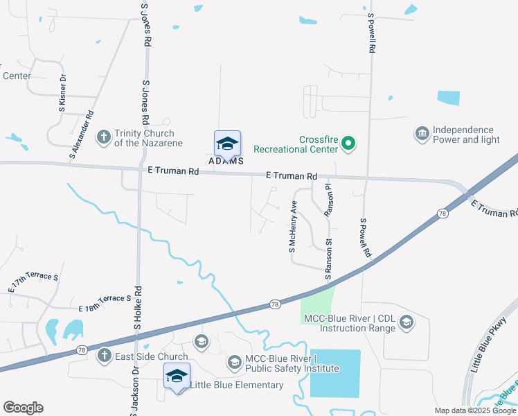 map of restaurants, bars, coffee shops, grocery stores, and more near 1228 South Kaydeen Court in Independence