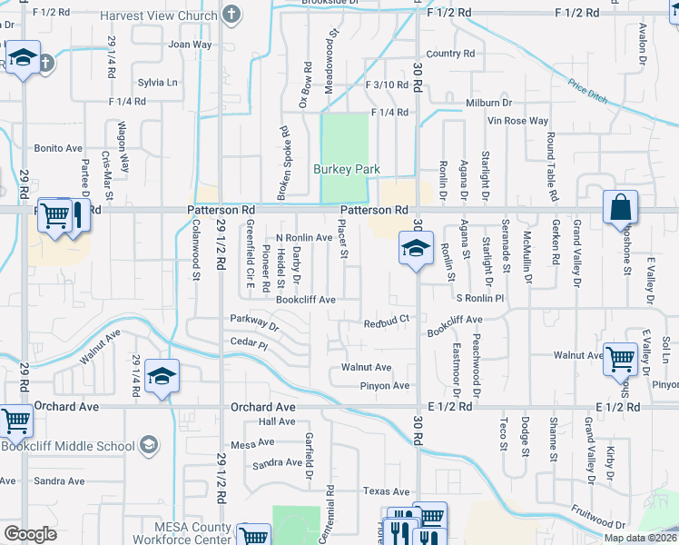 map of restaurants, bars, coffee shops, grocery stores, and more near 589 Cleveland Street in Grand Junction