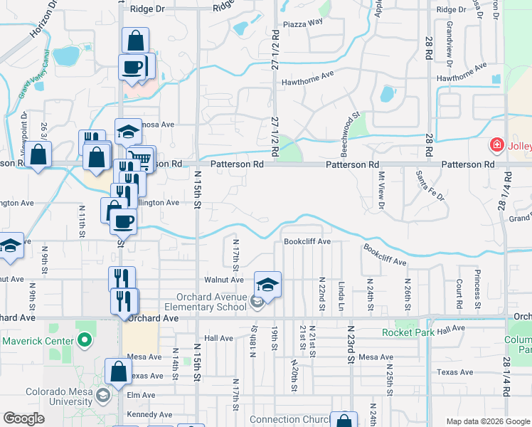 map of restaurants, bars, coffee shops, grocery stores, and more near 1870 Wellington Avenue in Grand Junction