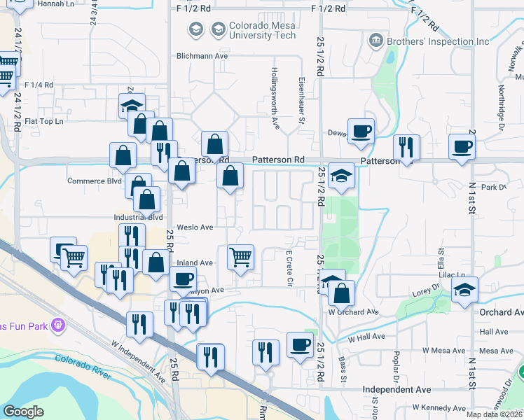 map of restaurants, bars, coffee shops, grocery stores, and more near 585 25 1/2 Road in Grand Junction