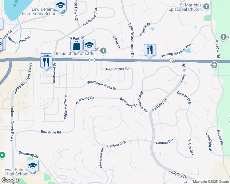 map of restaurants, bars, coffee shops, grocery stores, and more near 854 Woodmoor Acres Drive in Monument