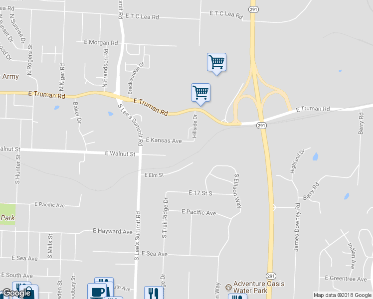 map of restaurants, bars, coffee shops, grocery stores, and more near 1619 East Kansas Avenue in Independence