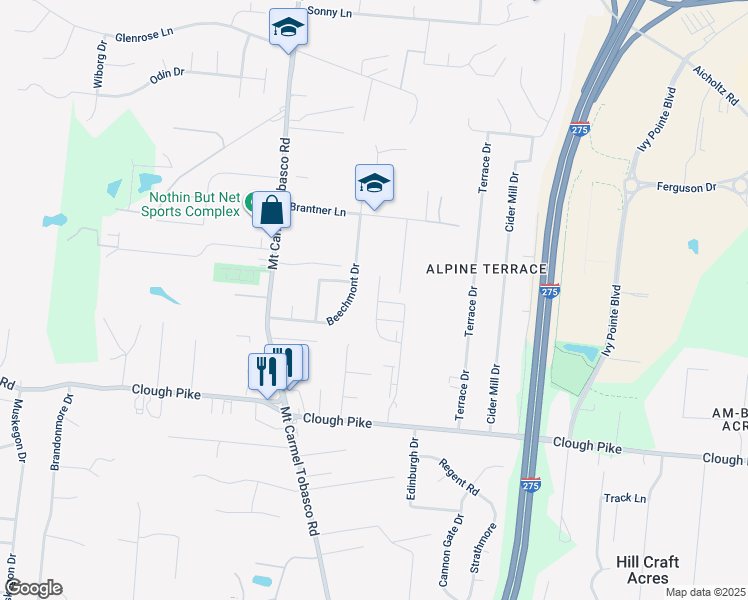 map of restaurants, bars, coffee shops, grocery stores, and more near 4312 Beechmont Drive in Cincinnati