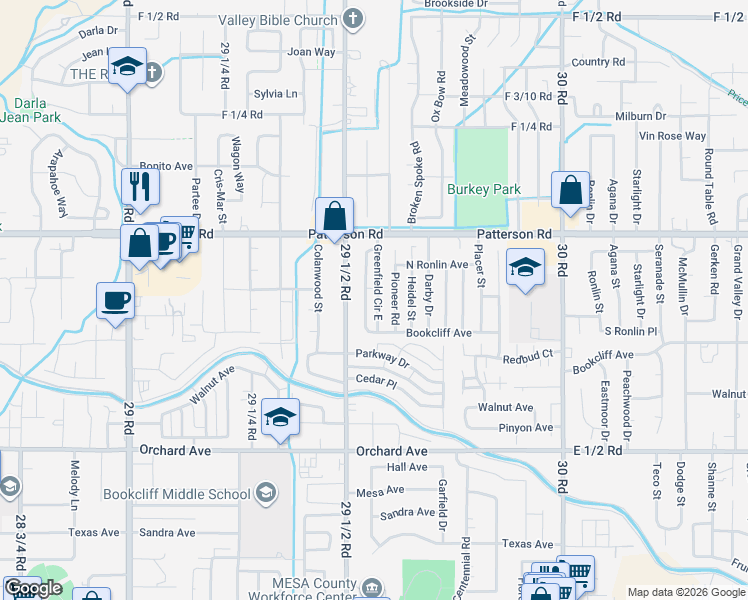 map of restaurants, bars, coffee shops, grocery stores, and more near 585 Pioneer Road in Grand Junction