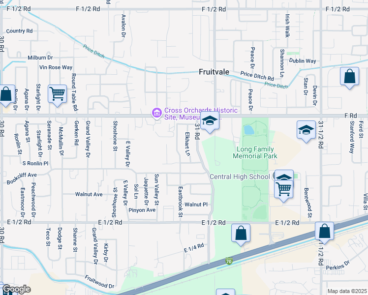 map of restaurants, bars, coffee shops, grocery stores, and more near 586 Elkhart Lane in Grand Junction