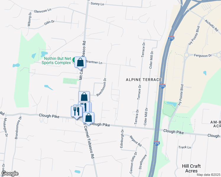 map of restaurants, bars, coffee shops, grocery stores, and more near 4312 Beechmont Drive in Cincinnati