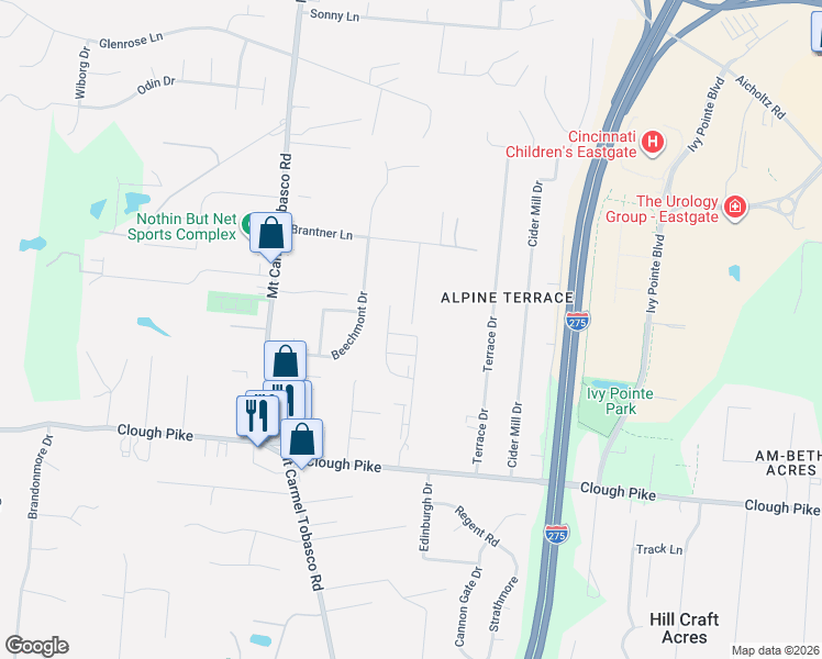 map of restaurants, bars, coffee shops, grocery stores, and more near 4300 Fischer Lane in Cincinnati