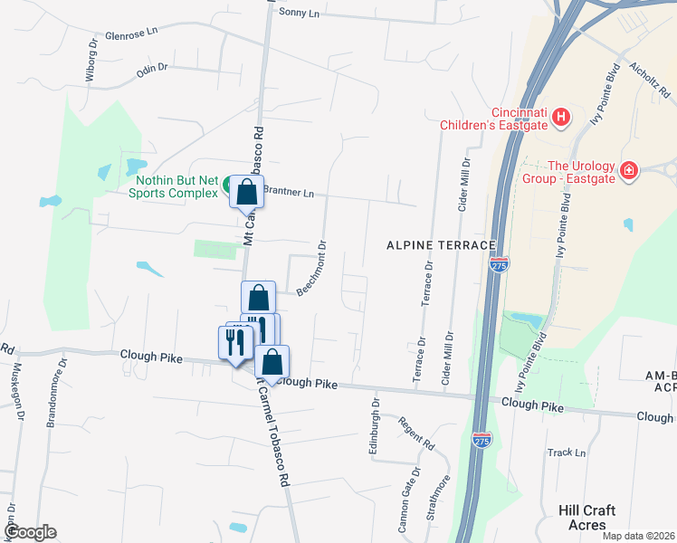 map of restaurants, bars, coffee shops, grocery stores, and more near 4312 Beechmont Drive in Cincinnati