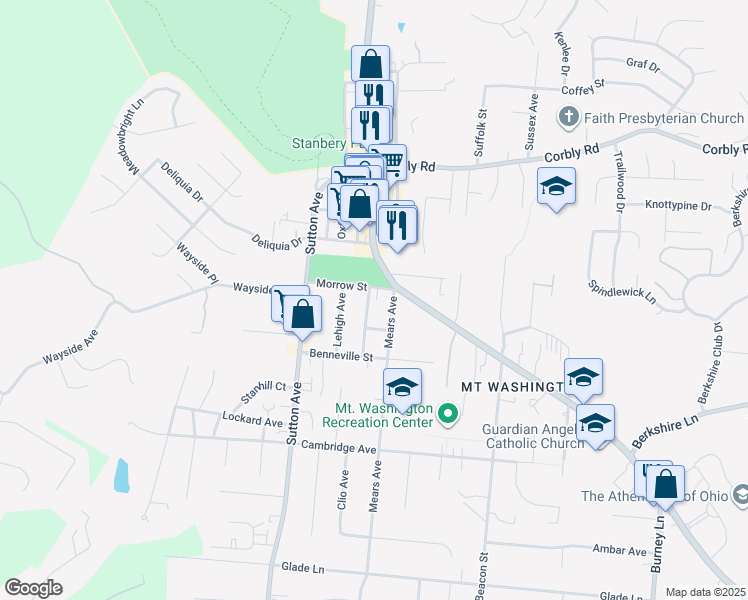map of restaurants, bars, coffee shops, grocery stores, and more near 1962 Rockland Avenue in Cincinnati