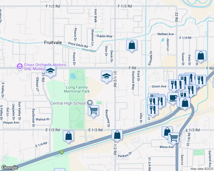 map of restaurants, bars, coffee shops, grocery stores, and more near 585 31 1/2 Road in Grand Junction