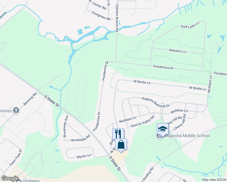 map of restaurants, bars, coffee shops, grocery stores, and more near 513 West Birdie Lane in Magnolia