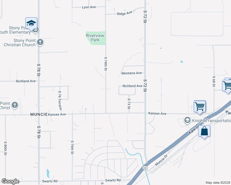 map of restaurants, bars, coffee shops, grocery stores, and more near 411 South 74th Street in Kansas City