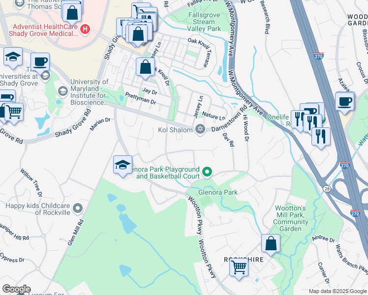 map of restaurants, bars, coffee shops, grocery stores, and more near 2290 Glenmore Terrace in Rockville