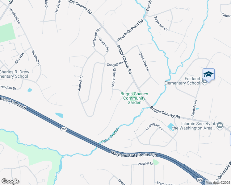 map of restaurants, bars, coffee shops, grocery stores, and more near 2101 Steuben Way in Silver Spring
