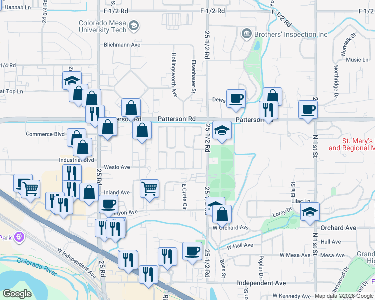 map of restaurants, bars, coffee shops, grocery stores, and more near 585 25 1/2 Rd in Grand Junction