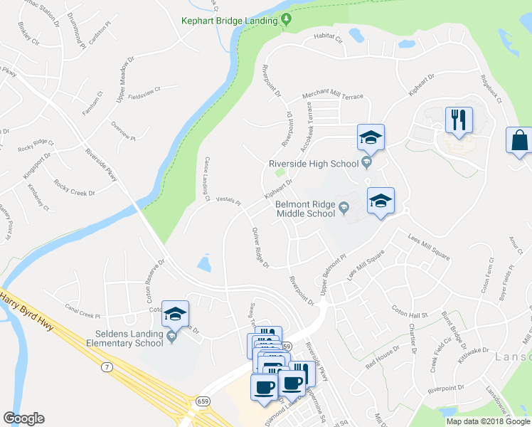 map of restaurants, bars, coffee shops, grocery stores, and more near 43493 Millwright Terrace in Lansdowne