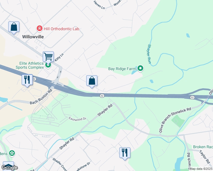 map of restaurants, bars, coffee shops, grocery stores, and more near 1265 Daisy Court in Batavia