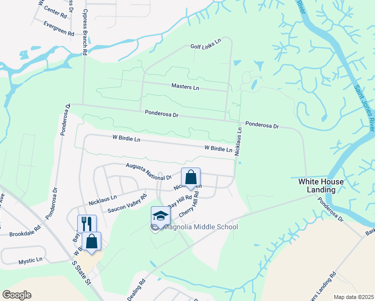 map of restaurants, bars, coffee shops, grocery stores, and more near 1110 West Birdie Lane in Magnolia