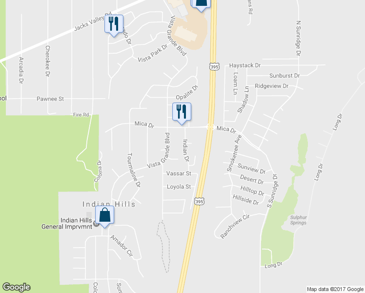 map of restaurants, bars, coffee shops, grocery stores, and more near 3476 Indian Drive in Carson City