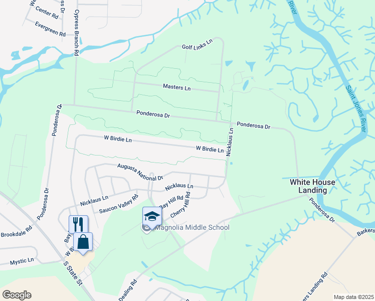 map of restaurants, bars, coffee shops, grocery stores, and more near 1110 West Birdie Lane in Magnolia
