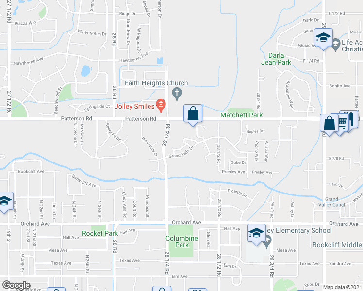 map of restaurants, bars, coffee shops, grocery stores, and more near 2830a Villa Way in Grand Junction