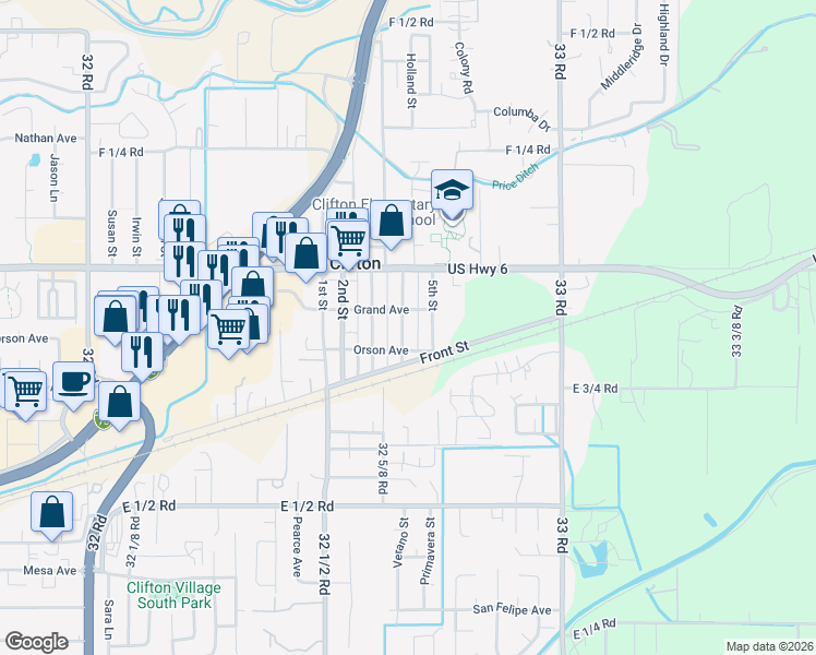 map of restaurants, bars, coffee shops, grocery stores, and more near 234 4th Street in Clifton