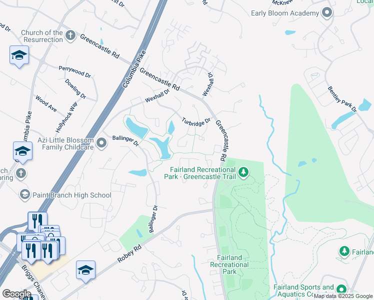 map of restaurants, bars, coffee shops, grocery stores, and more near 14311 Beaker Court in Burtonsville