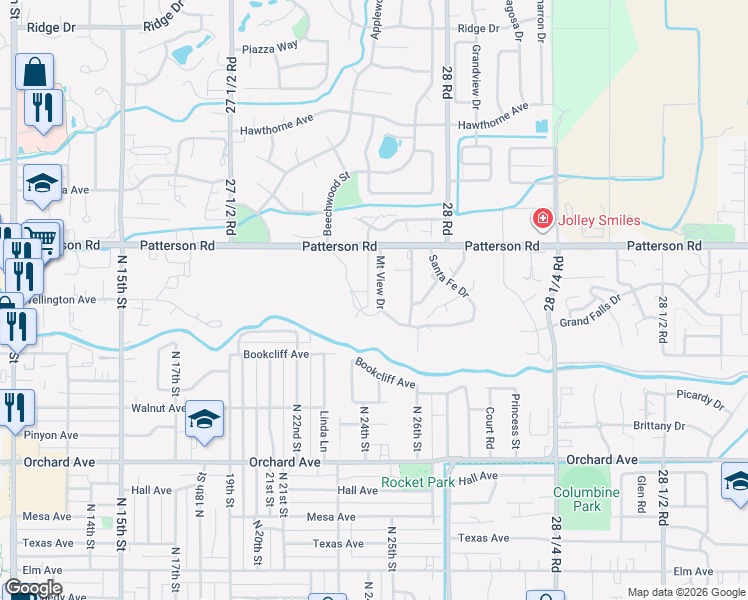 map of restaurants, bars, coffee shops, grocery stores, and more near 2516 El Corona Drive in Grand Junction