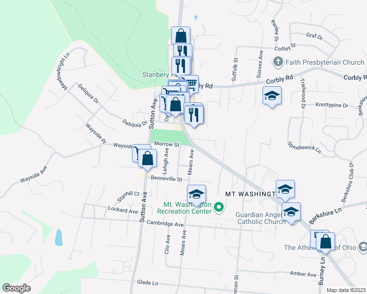map of restaurants, bars, coffee shops, grocery stores, and more near 1962 Rockland Avenue in Cincinnati