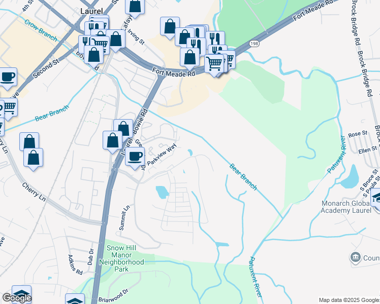 map of restaurants, bars, coffee shops, grocery stores, and more near in SOUTHERN MD FACILITY