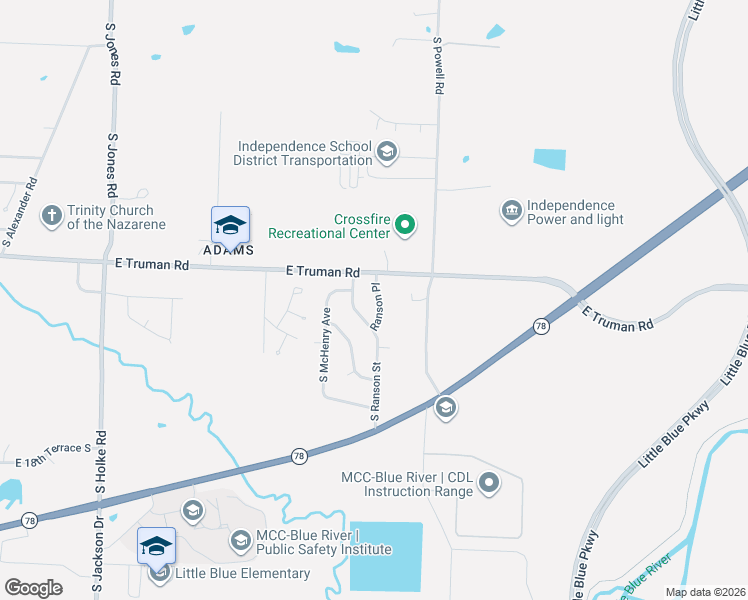 map of restaurants, bars, coffee shops, grocery stores, and more near 1209 South Ranson Street in Independence