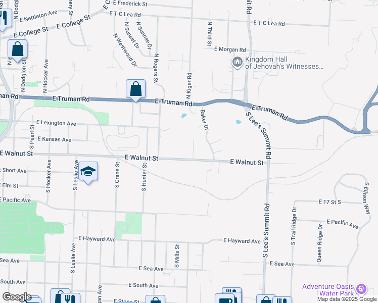 map of restaurants, bars, coffee shops, grocery stores, and more near 1423 South Haden Court in Independence