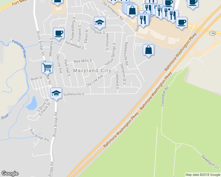 map of restaurants, bars, coffee shops, grocery stores, and more near 3359 Cranberry S in Laurel