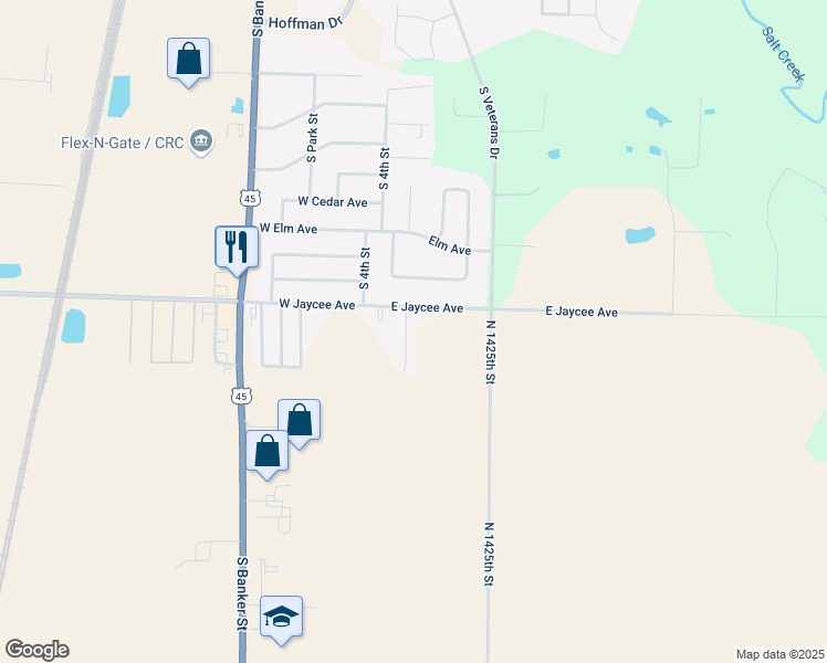 map of restaurants, bars, coffee shops, grocery stores, and more near 3008 Sugar Mill Court in Effingham