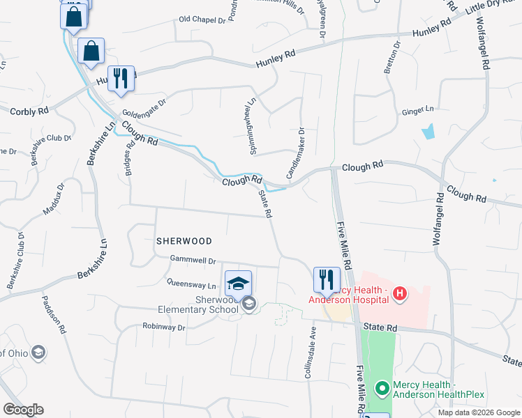 map of restaurants, bars, coffee shops, grocery stores, and more near 7253 State Road in Cincinnati