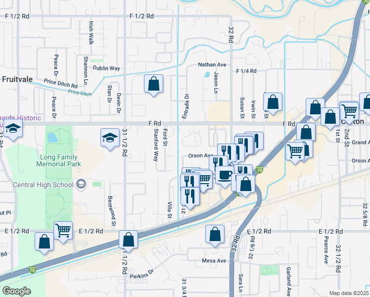 map of restaurants, bars, coffee shops, grocery stores, and more near 581 1/2 West Conestoga Circle in Grand Junction