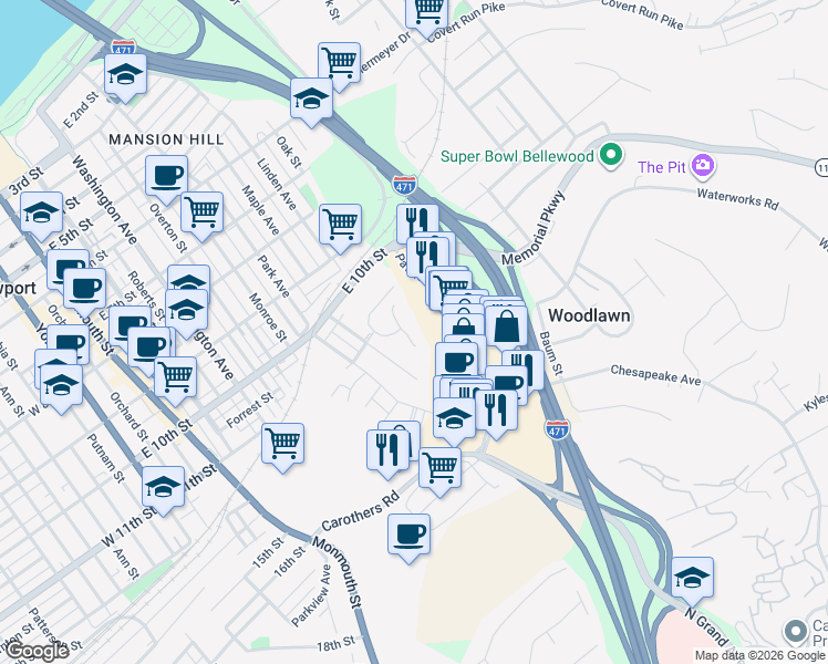 map of restaurants, bars, coffee shops, grocery stores, and more near 93 Watch Hill Lane in Newport