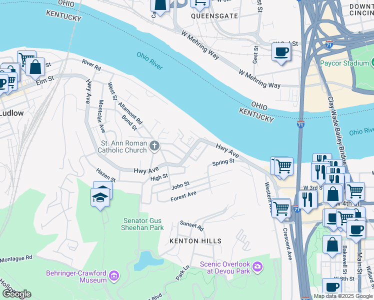 map of restaurants, bars, coffee shops, grocery stores, and more near 1206 Parkway Avenue in Covington