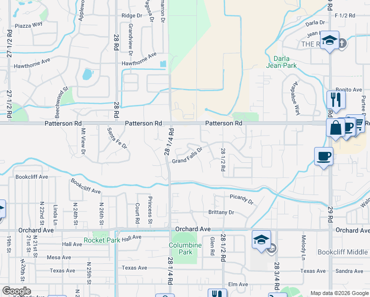 map of restaurants, bars, coffee shops, grocery stores, and more near 2830a Villa Way in Grand Junction