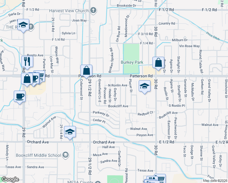 map of restaurants, bars, coffee shops, grocery stores, and more near 589 Darby Drive in Grand Junction