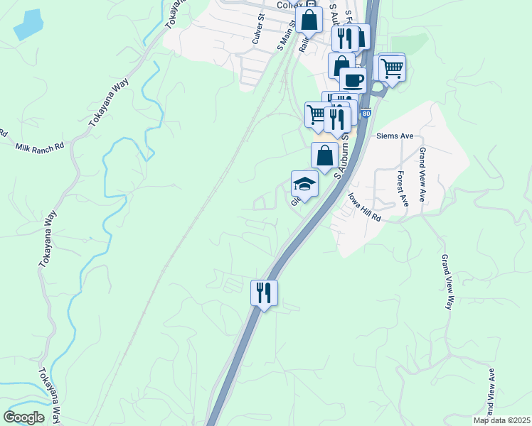 map of restaurants, bars, coffee shops, grocery stores, and more near 172 Treasurton Street in Colfax