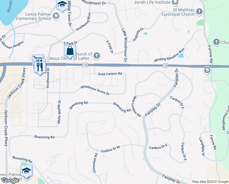 map of restaurants, bars, coffee shops, grocery stores, and more near 854 Woodmoor Acres Drive in Monument