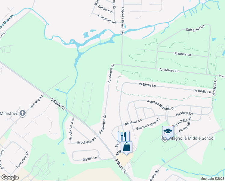 map of restaurants, bars, coffee shops, grocery stores, and more near 513 West Birdie Lane in Magnolia