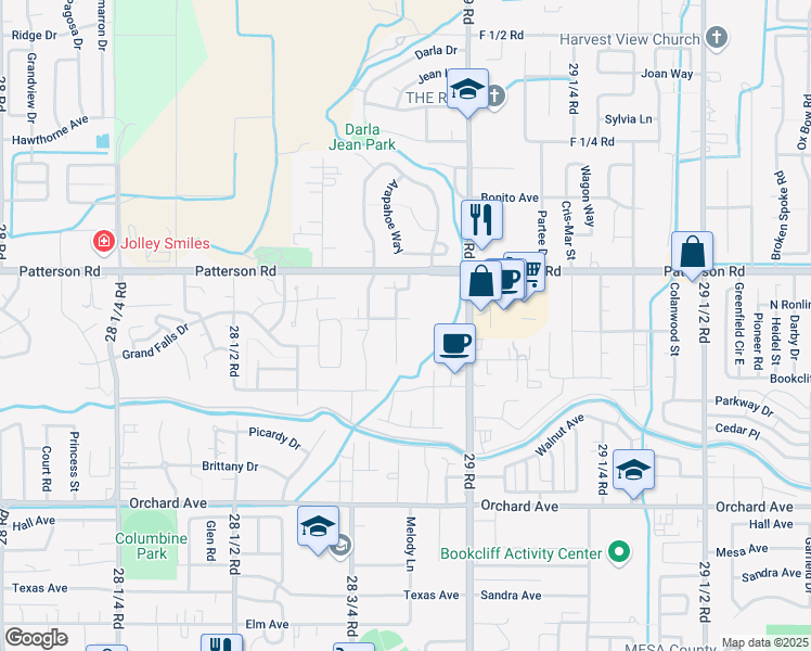 map of restaurants, bars, coffee shops, grocery stores, and more near 2887 Cascade Avenue in Grand Junction