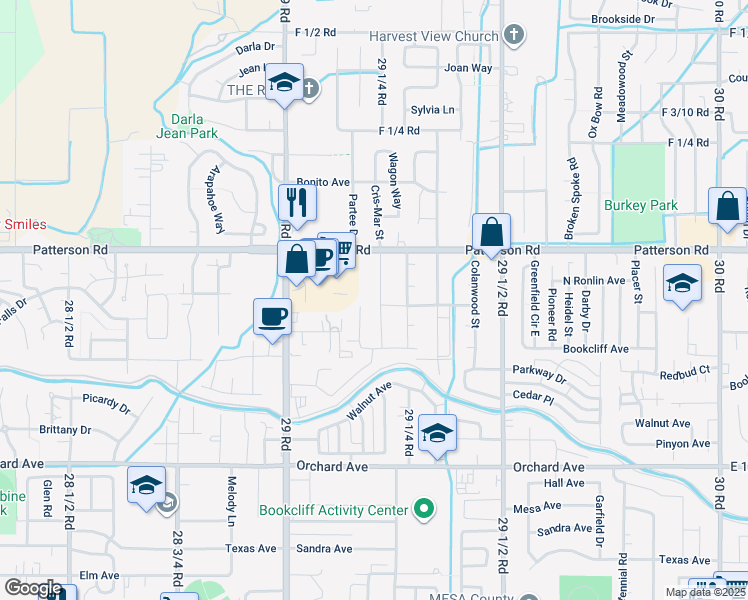 map of restaurants, bars, coffee shops, grocery stores, and more near 589 Redwing Lane in Grand Junction