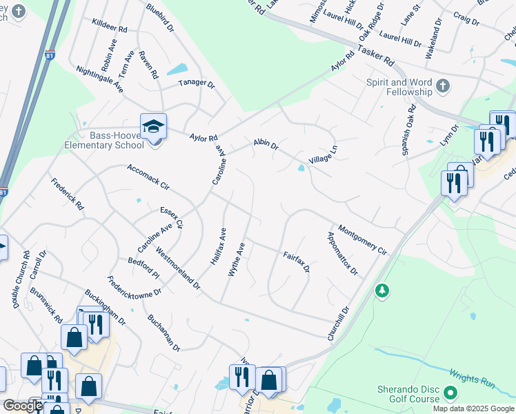 map of restaurants, bars, coffee shops, grocery stores, and more near 200 Wythe Avenue in Stephens City