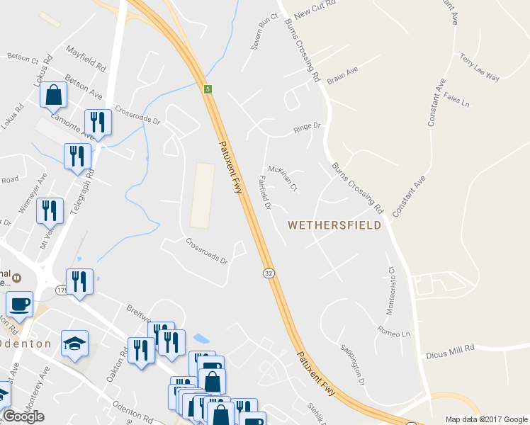 map of restaurants, bars, coffee shops, grocery stores, and more near 338 Fairfield Drive in Severn