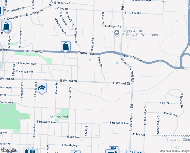 map of restaurants, bars, coffee shops, grocery stores, and more near 1423 South Haden Court in Independence