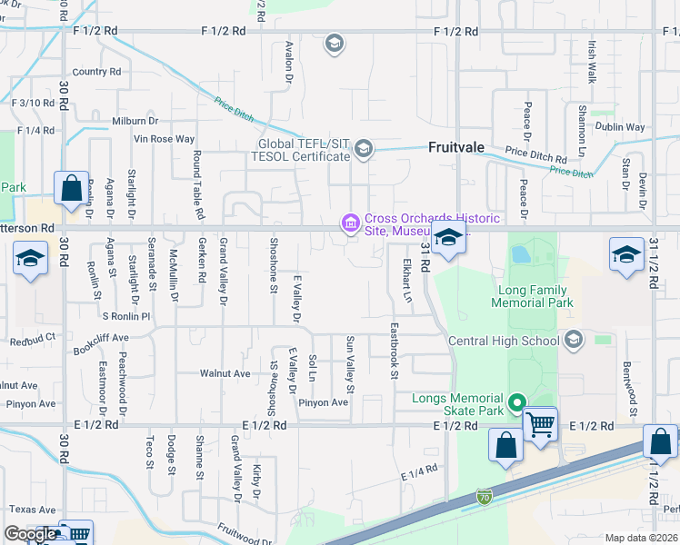 map of restaurants, bars, coffee shops, grocery stores, and more near 3065 F Road in Grand Junction