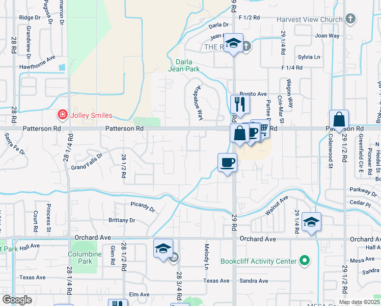 map of restaurants, bars, coffee shops, grocery stores, and more near 590 West Indian Creek Drive in Grand Junction
